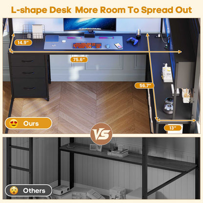 ADORNEVE Gaming Loft Bed Full Size with Desk and RGB Hutch Charging Station Metal Teen Loft Bed with Storage Drawer and Guardrail Ladder