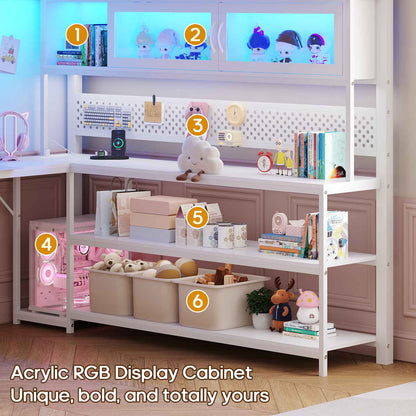 ADORNEVE Gaming Loft Bed Full Size with Desk and RGB Hutch Charging Station Metal Teen Loft Bed with Storage Drawer and Guardrail Ladder