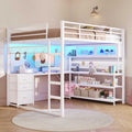 ADORNEVE Gaming Loft Bed Full Size with Desk and RGB Hutch Charging Station Metal Teen Loft Bed with Storage Drawer and Guardrail Ladder