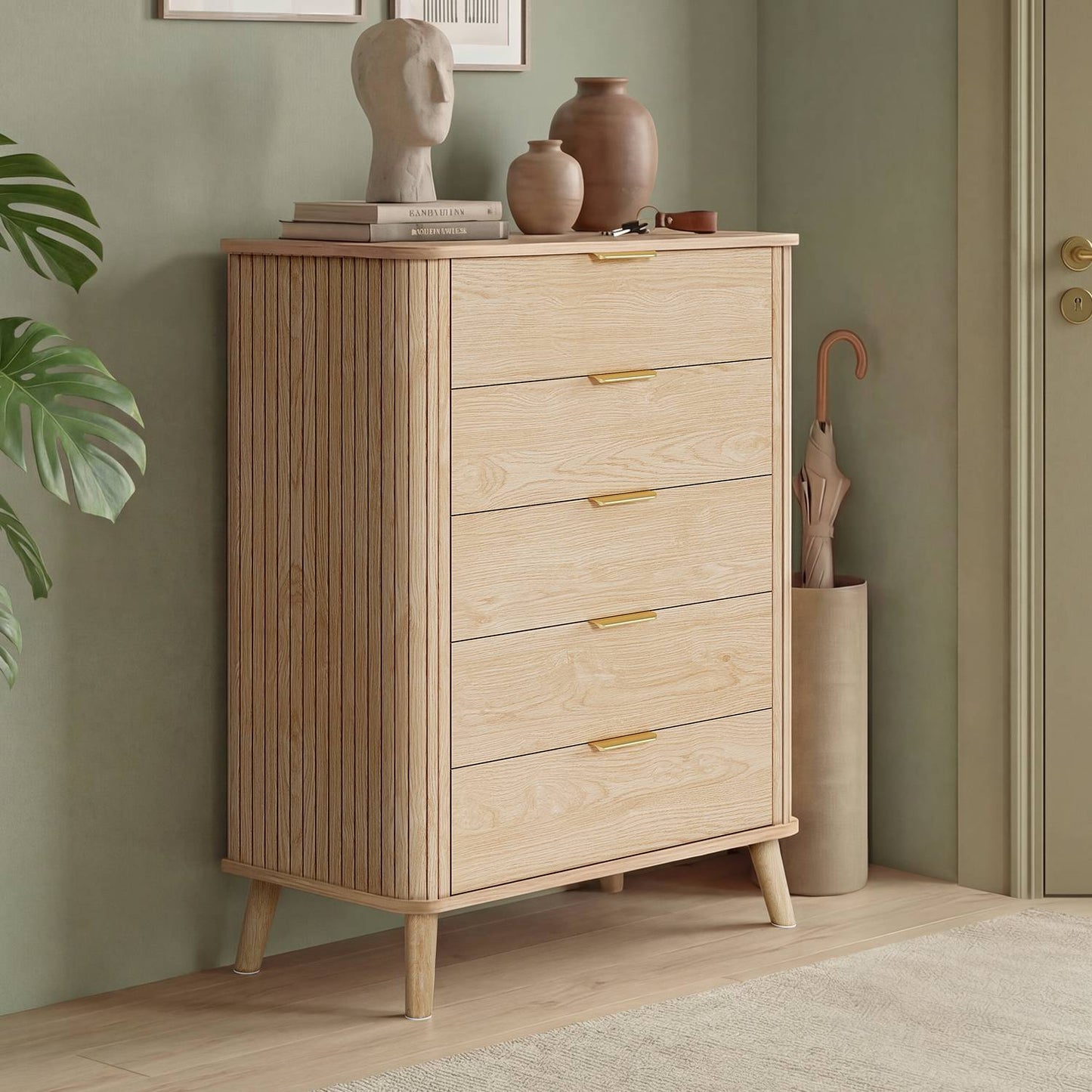ADORNEVE Tall Chest of Drawers with 5 Drawers for Bedroom Wood Closet Clothes Storage Organizer for Living Room Hallway