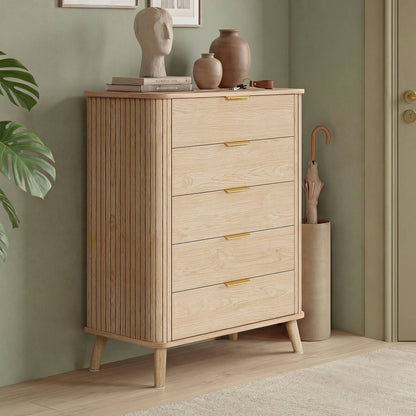 ADORNEVE Tall Chest of Drawers with 5 Drawers for Bedroom Wood Closet Clothes Storage Organizer for Living Room Hallway