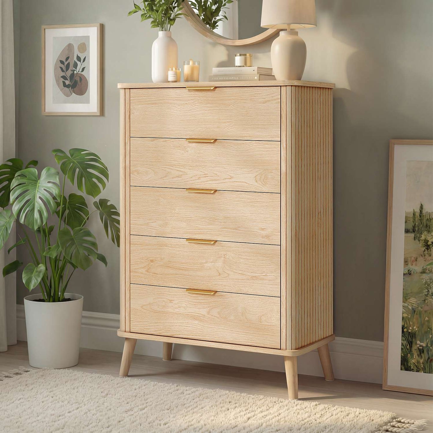 ADORNEVE Tall Chest of Drawers with 5 Drawers for Bedroom Wood Closet Clothes Storage Organizer for Living Room Hallway