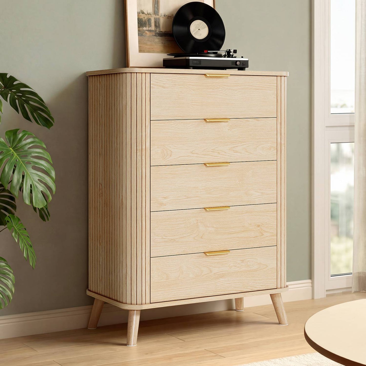 ADORNEVE Tall Chest of Drawers with 5 Drawers for Bedroom Wood Closet Clothes Storage Organizer for Living Room Hallway