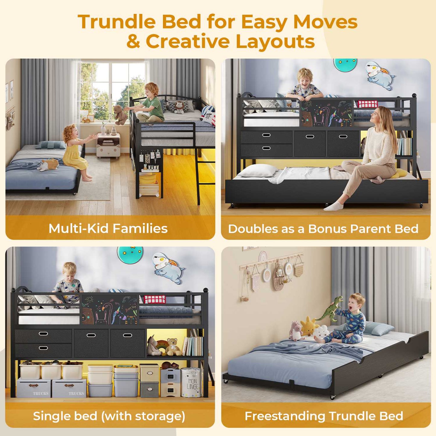 ADORNEVE Loft Bed Twin Size with Trundle and LED Lights Kids Loft Bed with 4 Drawers and DIY Pegboard Loft Bed with Guardrail Under-Bed Play Zone