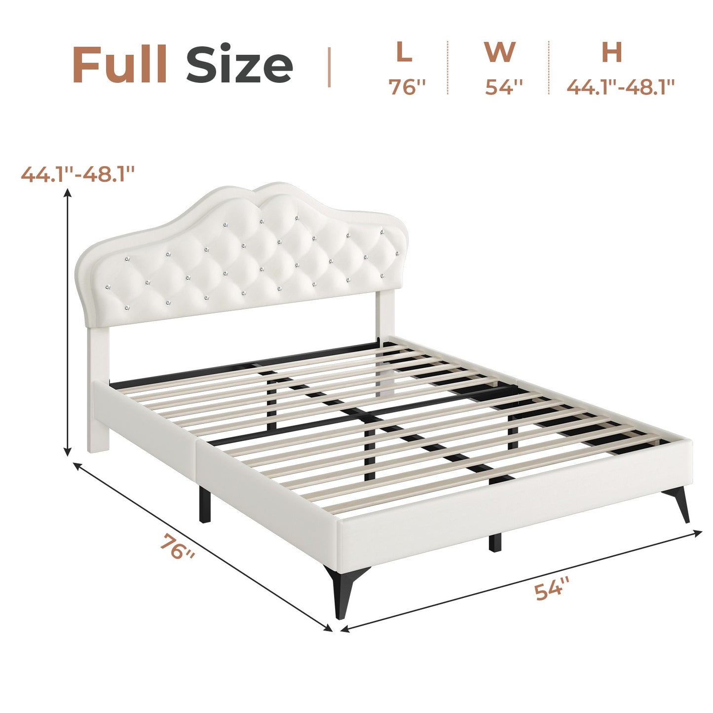 ADORNEVE Bed Frame Full size with RGB Lights and Adjustable Headboard Girls Princess Bed Frame with Velvet Upholstered and Solid Wooden Slats