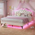 ADORNEVE Bed Frame Full size with RGB Lights and Adjustable Headboard Girls Princess Bed Frame with Velvet Upholstered and Solid Wooden Slats