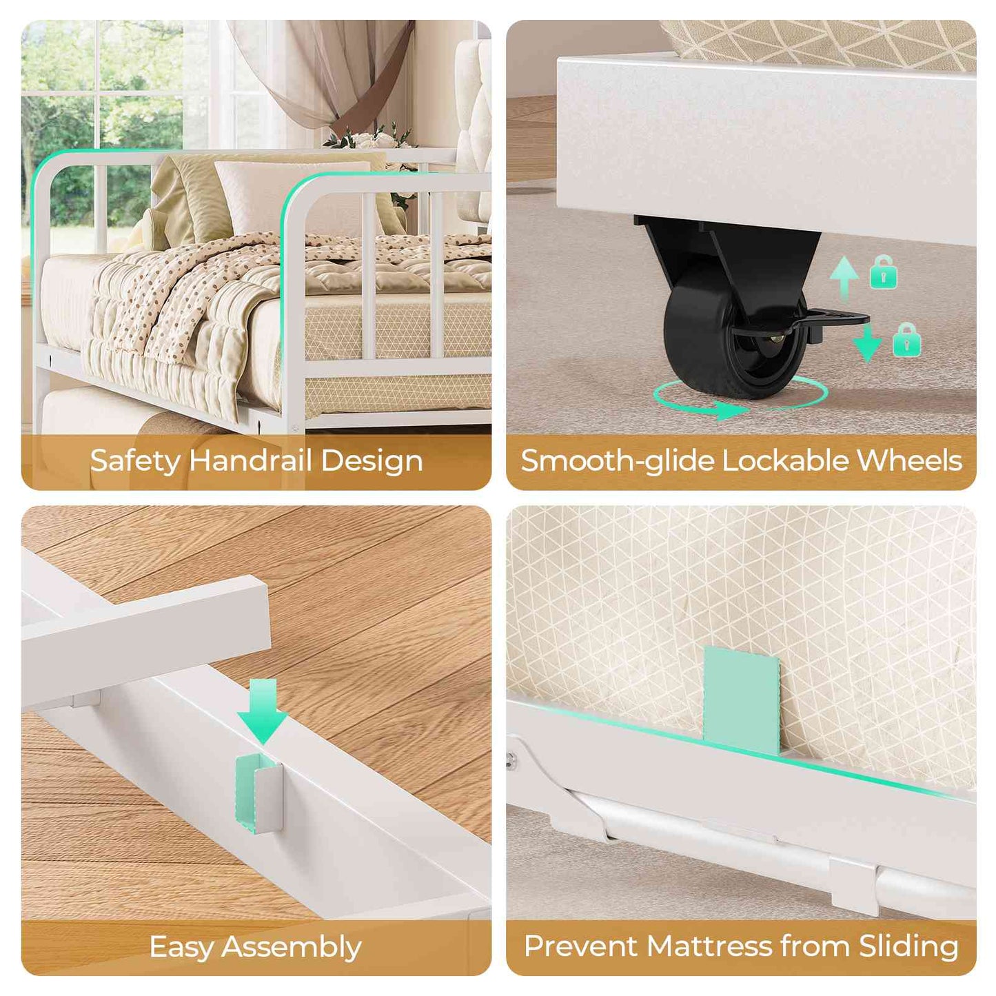 ADORNEVE Daybed with Trundle and Storage Headboard Metal Twin to King Daybed with Charging Station LED Lights and Upholstered