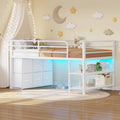 ADORNEVE Low Loft Bed Twin Size with 6 Storage Drawers and Storage Shelves, Metal Kids Loft Bed  with LED Lights and Safety Guard Rail