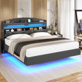 ADORNEVE Floating Bed Frame Full with Hidden Storage Headboard and Charging Station LED Bed Frame with Upholstered Leather and Storage