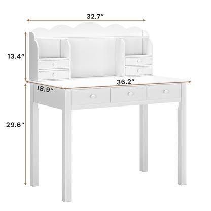 ADORNEVE Writing Desk with 7 Drawers and Hutch 36.2 Inch Home Office Student Desk Study Table with Solid Pine Wood Legs