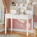 ADORNEVE Writing Desk with 7 Drawers and Hutch 36.2 Inch Home Office Student Desk Study Table with Solid Pine Wood Legs
