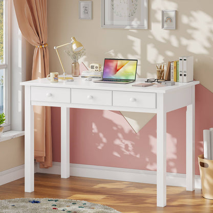 ADORNEVE Writing Desk with 7 Drawers and Hutch 36.2 Inch Home Office Student Desk Study Table with Solid Pine Wood Legs