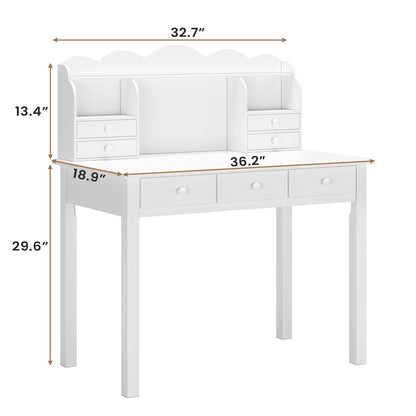 ADORNEVE 36.2 Inch Writing Desk with USB Port and 7 Drawers Hutch Study Table Computer Desk with Storage Shelf and Hutch