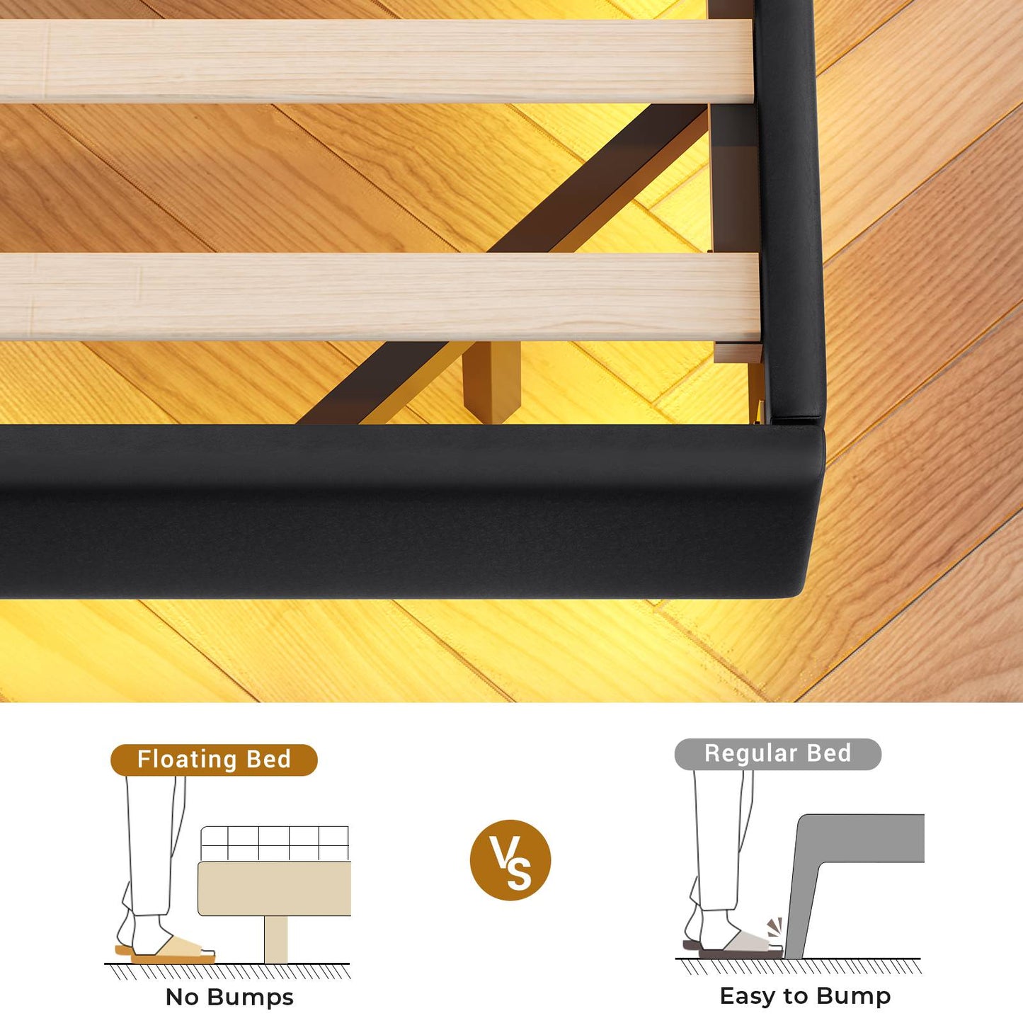 ADORNEVE Floating Bed Frame Queen Size with USB-C/A Charging Station LED Bed Frame with Storage Headboard Upholstered Platform Bed with Shelves