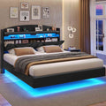 ADORNEVE Floating Bed Frame Queen Size with USB-C/A Charging Station LED Bed Frame with Storage Headboard Upholstered Platform Bed with Shelves