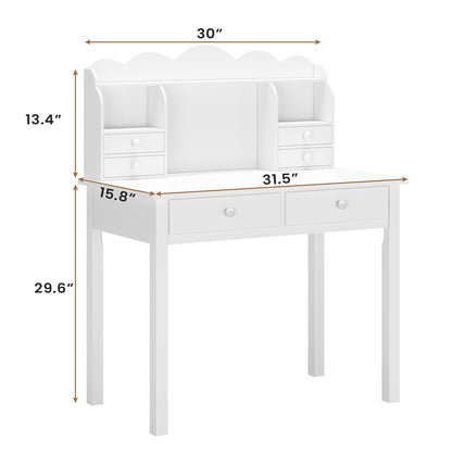 ADORNEVE 31.5 Inch Writing Desk with Hutch and USB Ports Kids Student Home Office Desk Study Table with Drawers Makeup Dressing Table