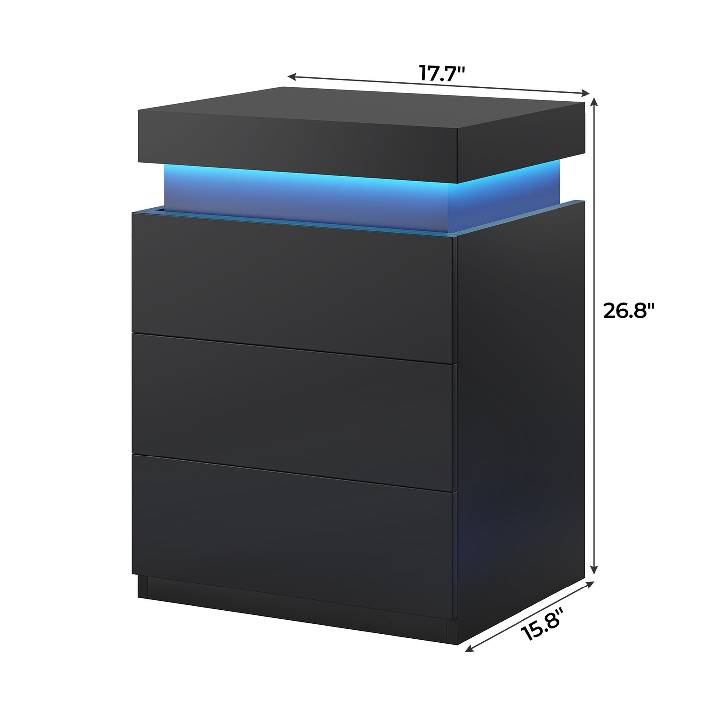 ADORNEVE Nightstand with Charging Station and LED Lights for Bedroom Bedside Table with Sliding Top and Drawers