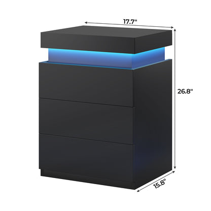 ADORNEVE Nightstand with Charging Station and LED Lights for Bedroom Bedside Table with Sliding Top and Drawers