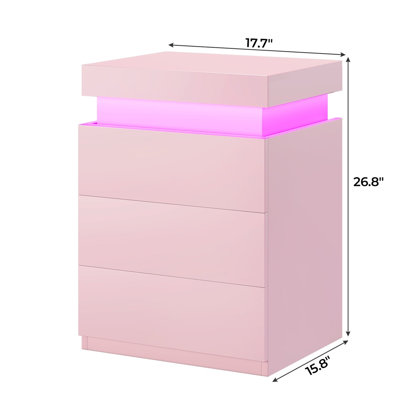 ADORNEVE Nightstand with Charging Station and LED Lights for Bedroom Bedside Table with Sliding Top and Drawers