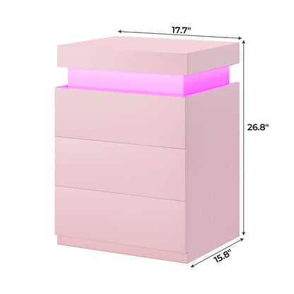 ADORNEVE Nightstand with Charging Station and LED Lights for Bedroom Bedside Table with Sliding Top and Drawers