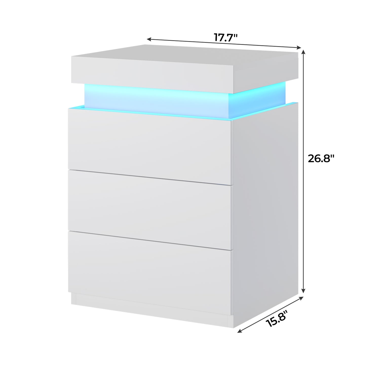 ADORNEVE Nightstand with Charging Station and LED Lights for Bedroom Bedside Table with Sliding Top and Drawers