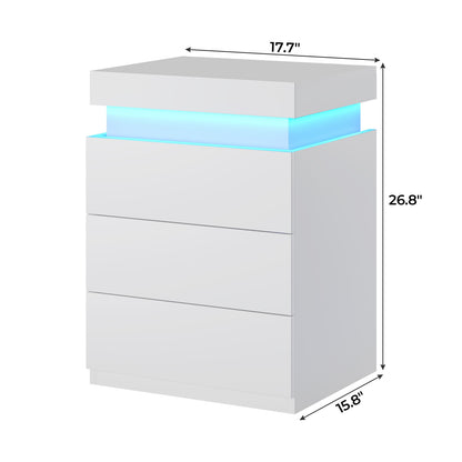 ADORNEVE Nightstand with Charging Station and LED Lights for Bedroom Bedside Table with Sliding Top and Drawers