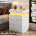 ADORNEVE Nightstand with Charging Station and LED Lights for Bedroom Bedside Table with Sliding Top and Drawers