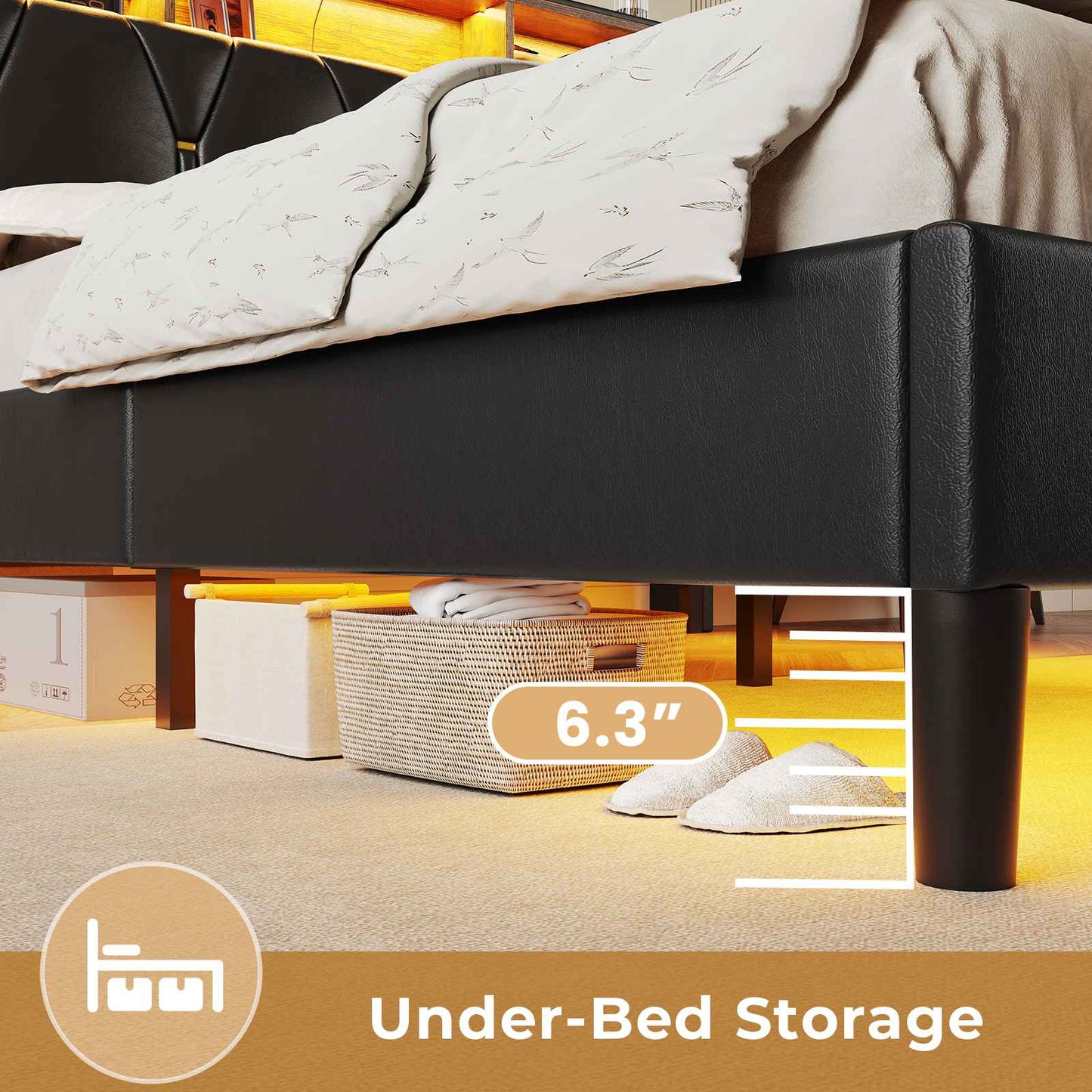ADORNEVE Bed Frame Full Size with Charging Station and Storage Headboard Velvet Upholstered Platform Bed Frame with LED lights