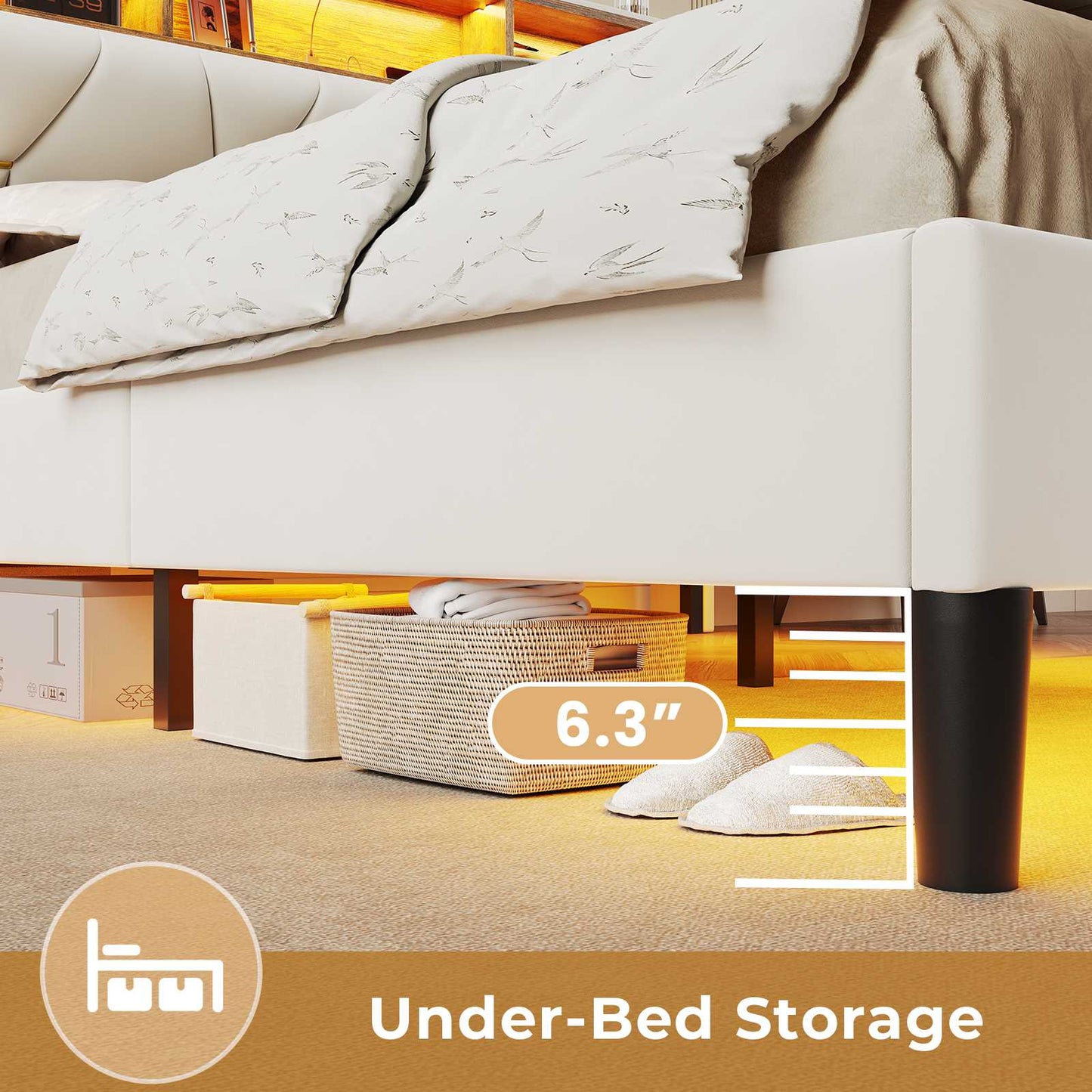 ADORNEVE Bed Frame Full Size with Charging Station and Storage Headboard Velvet Upholstered Platform Bed Frame with LED lights