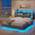 ADORNEVE Floating Bed Frame Full with Hidden Storage Headboard and Charing Station Visual Platform Bed Frame with  LED Lights
