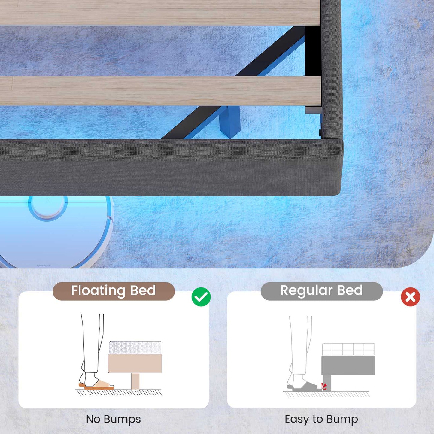 ADORNEVE Floating Bed Frame Full with Hidden Storage Headboard and Charing Station Visual Platform Bed Frame with  LED Lights