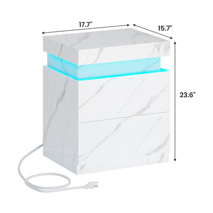 ADORNEVE Nightstand with Charging Station and LED Lights Bedroom Bedside Table with Sliding Top and Drawers Bedroom