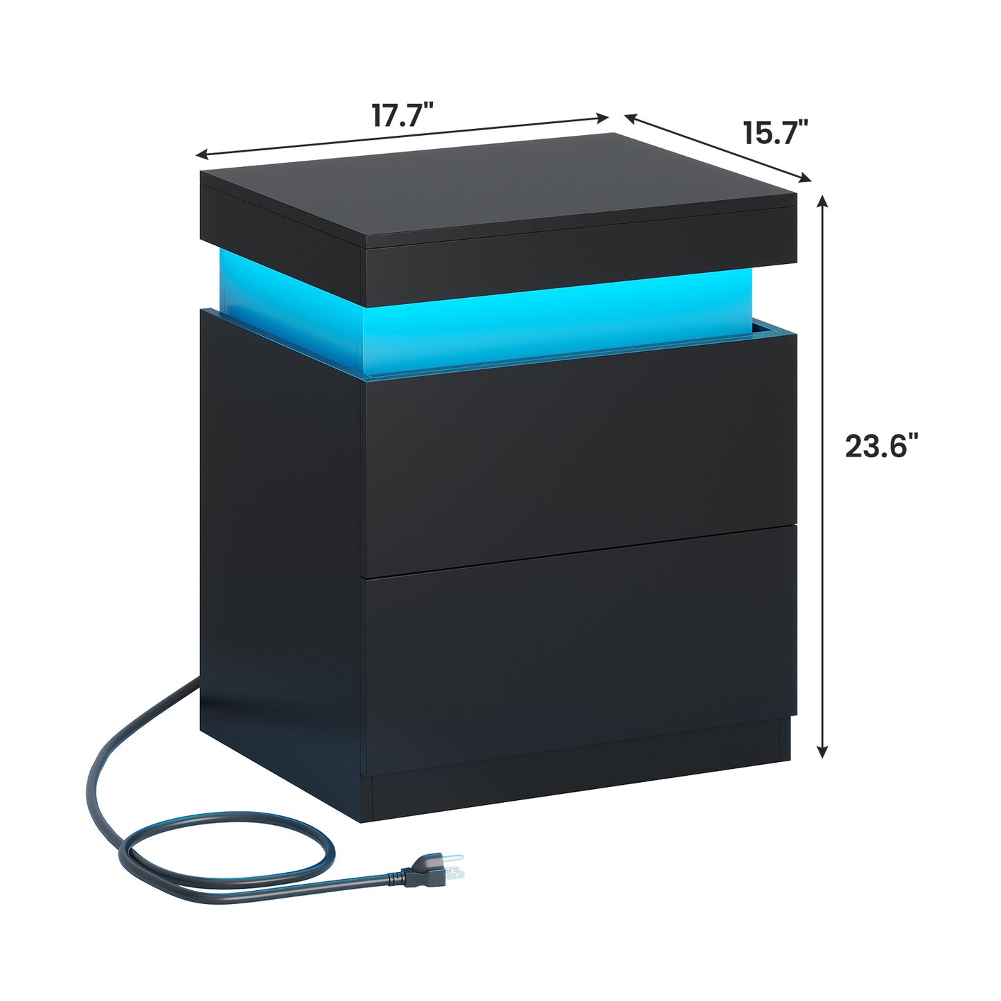 ADORNEVE Nightstand with Charging Station and LED Lights Bedroom Bedside Table with Sliding Top and Drawers Bedroom