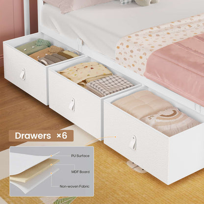 ADORNEVE Bed Frame Twin Size with 6 Storage Drawers and 2-Tier LED Headboard Kids Bed with Power Outlets and 2 Footboard Cubbies