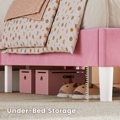 ADORNEVE Queen Bed Frame Headboard with Charging Station and Guardrail Crystal Button Girls Velvet Upholstered Platform Bed with LED Lights