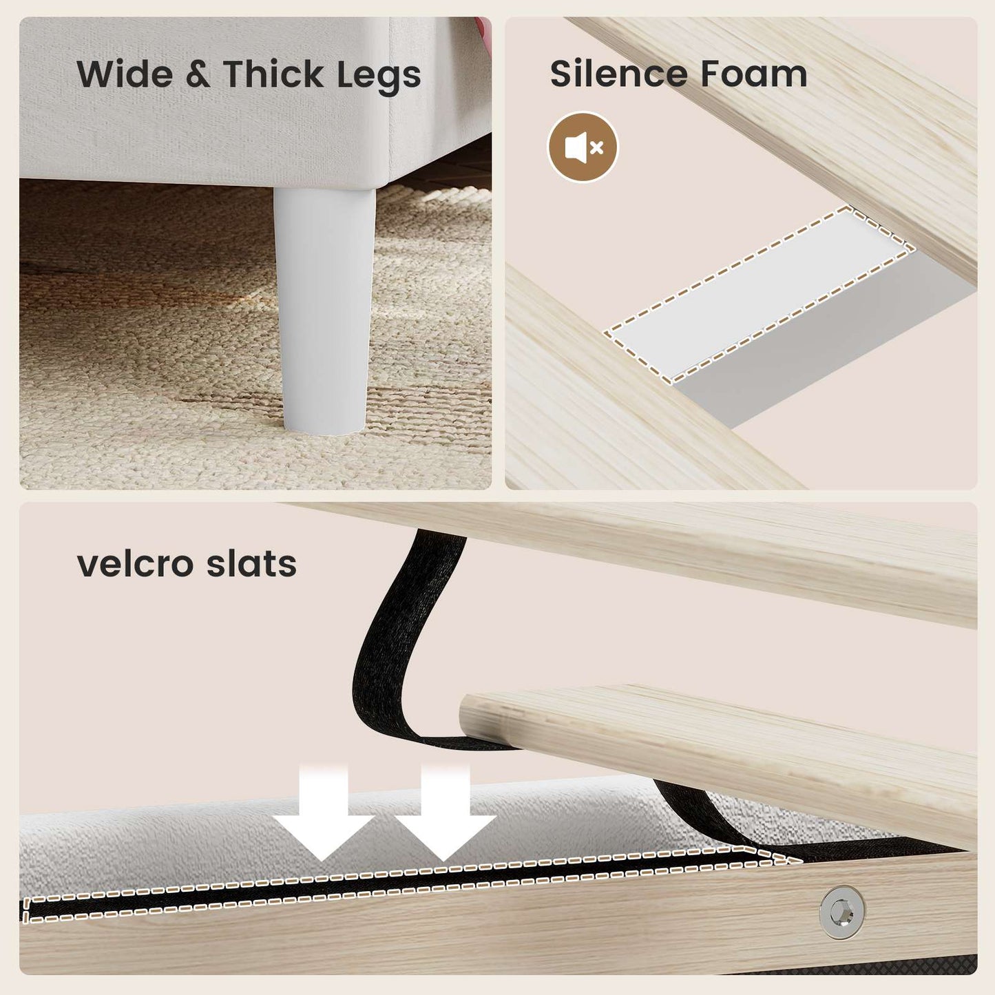 ADORNEVE Bed Frame Twin Size with LED Lights Girls Velvet Upholstered Platform Bed Headboard with Charging Station and Guardrail Crystal Button