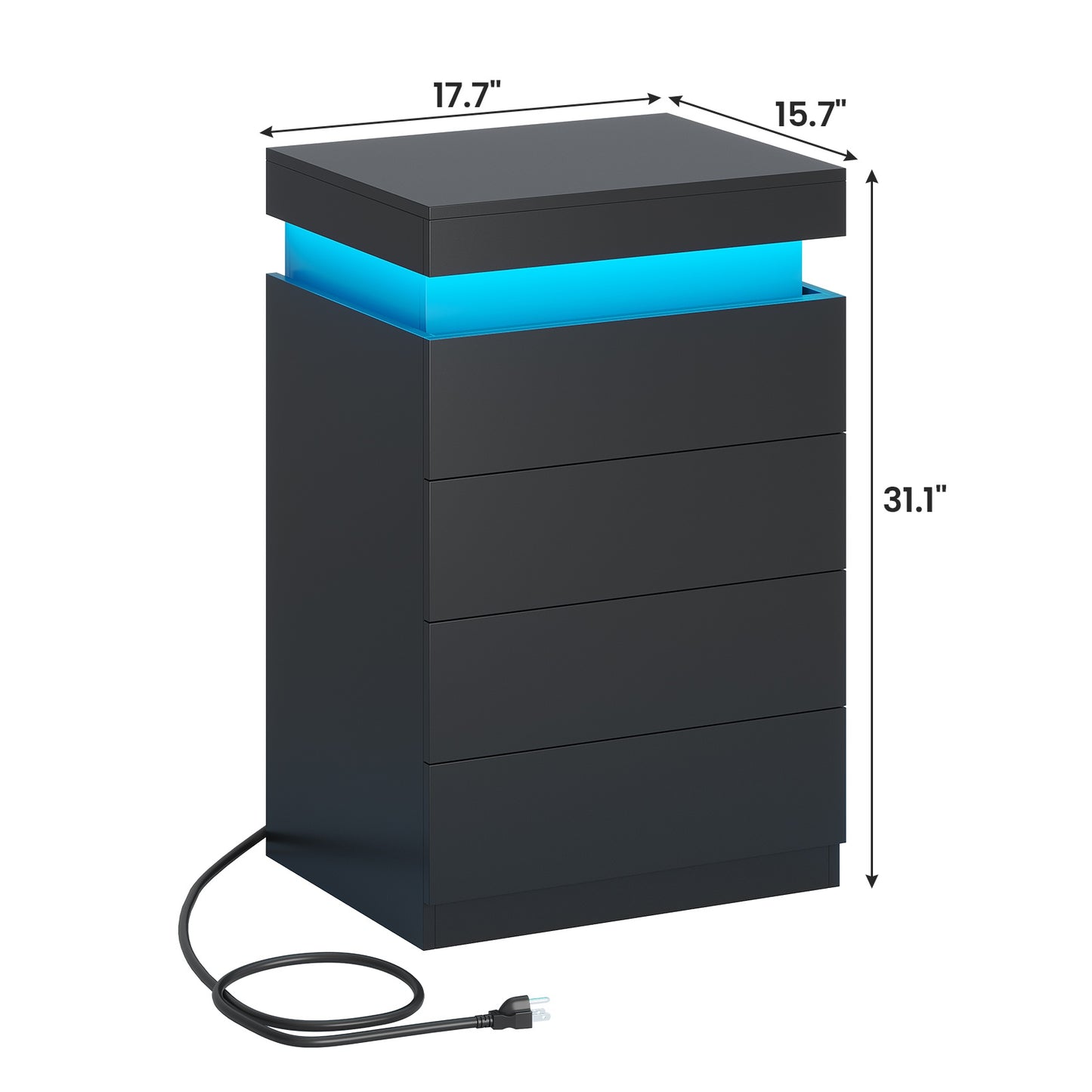 ADORNEVE Night Stand with Drawers and LED Lights Bedside Table with Sliding Top and Charging Station for Bedroom
