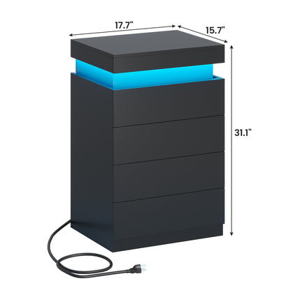 ADORNEVE Night Stand with Drawers and LED Lights Bedside Table with Sliding Top and Charging Station for Bedroom