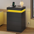 ADORNEVE Night Stand with Drawers and LED Lights Bedside Table with Sliding Top and Charging Station for Bedroom