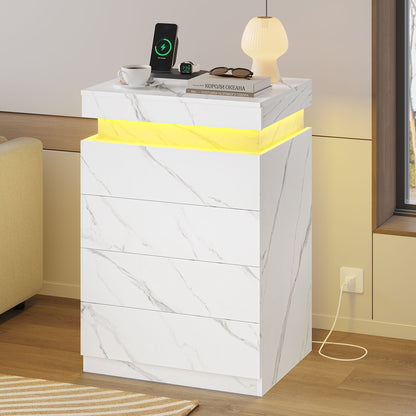 ADORNEVE Night Stand with Drawers and LED Lights Bedside Table with Sliding Top and Charging Station for Bedroom