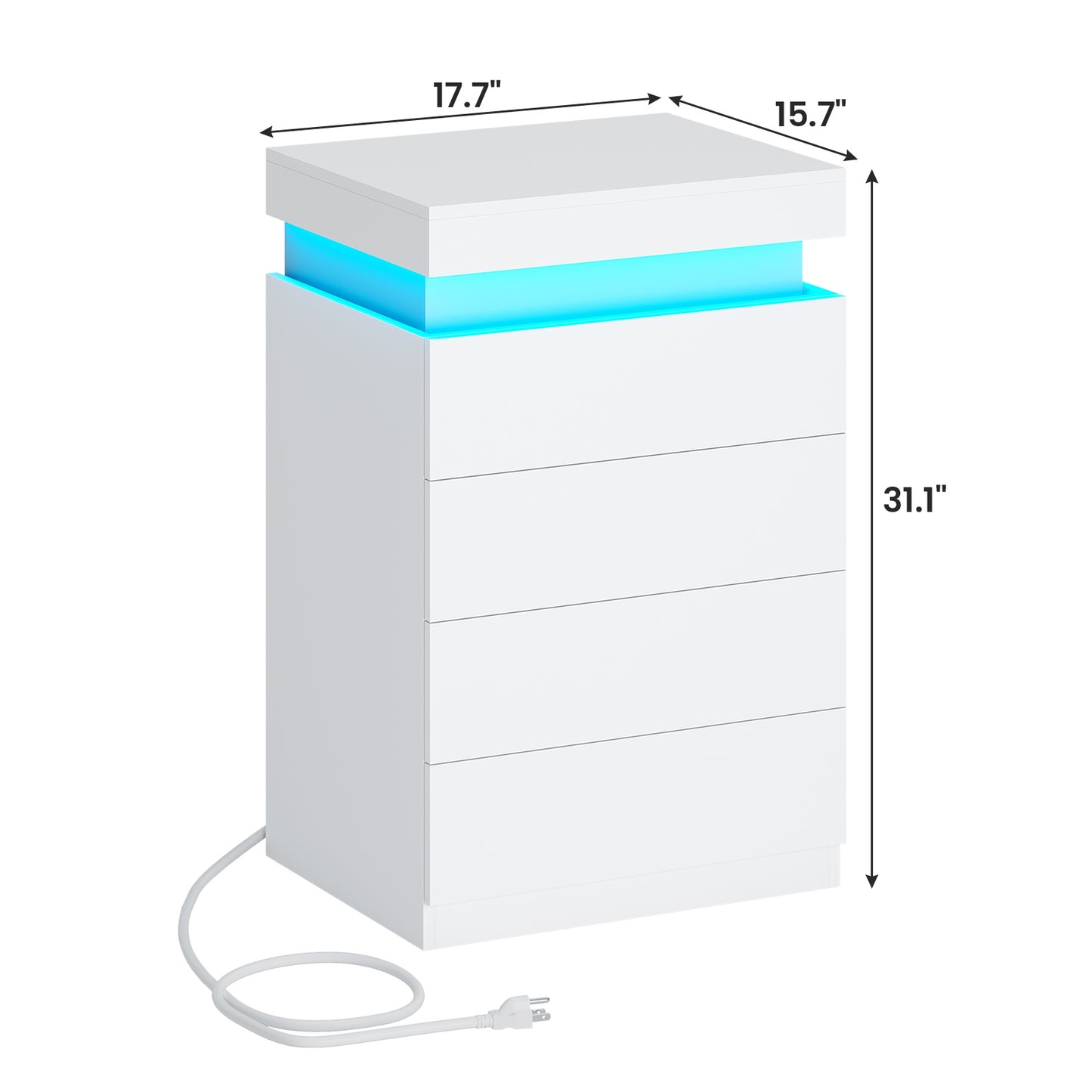 ADORNEVE Night Stand with Drawers and LED Lights Bedside Table with Sliding Top and Charging Station for Bedroom