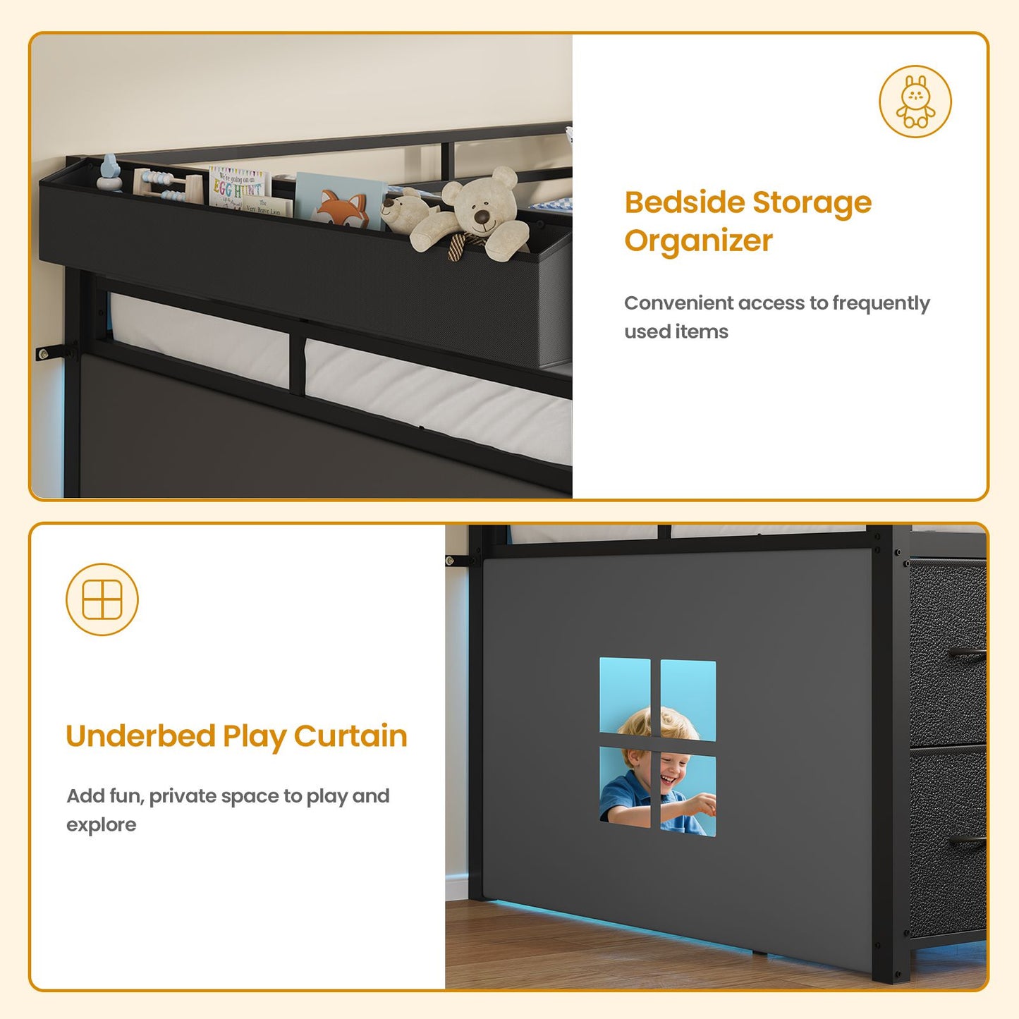 ADORNEVE Loft Bed Twin Size with Stairs and 7 Drawers Bookcase Kids Loft Bed with Under-Bed Play and Space Safety Guardrail Metal LED Loft Bed with Inclined Ladder