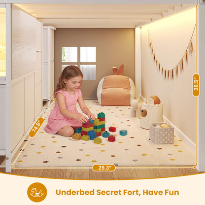 ADORNEVE Loft Bed Twin Size with Stairs and 7 Drawers Bookcase Kids Loft Bed with Under-Bed Play and Space Safety Guardrail Metal LED Loft Bed with Inclined Ladder