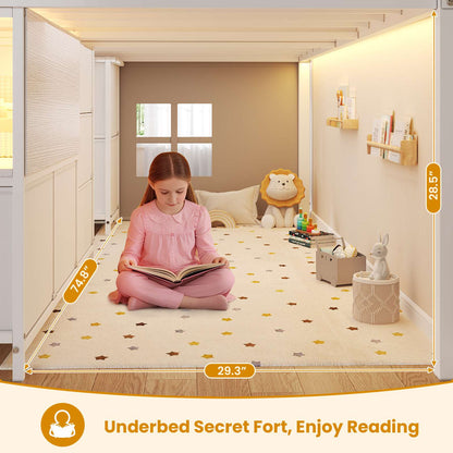 ADORNEVE Loft Bed Twin Size with Stairs and 7 Drawers Bookcase Kids Loft Bed with Under-Bed Play and Space Safety Guardrail Metal LED Loft Bed with Inclined Ladder