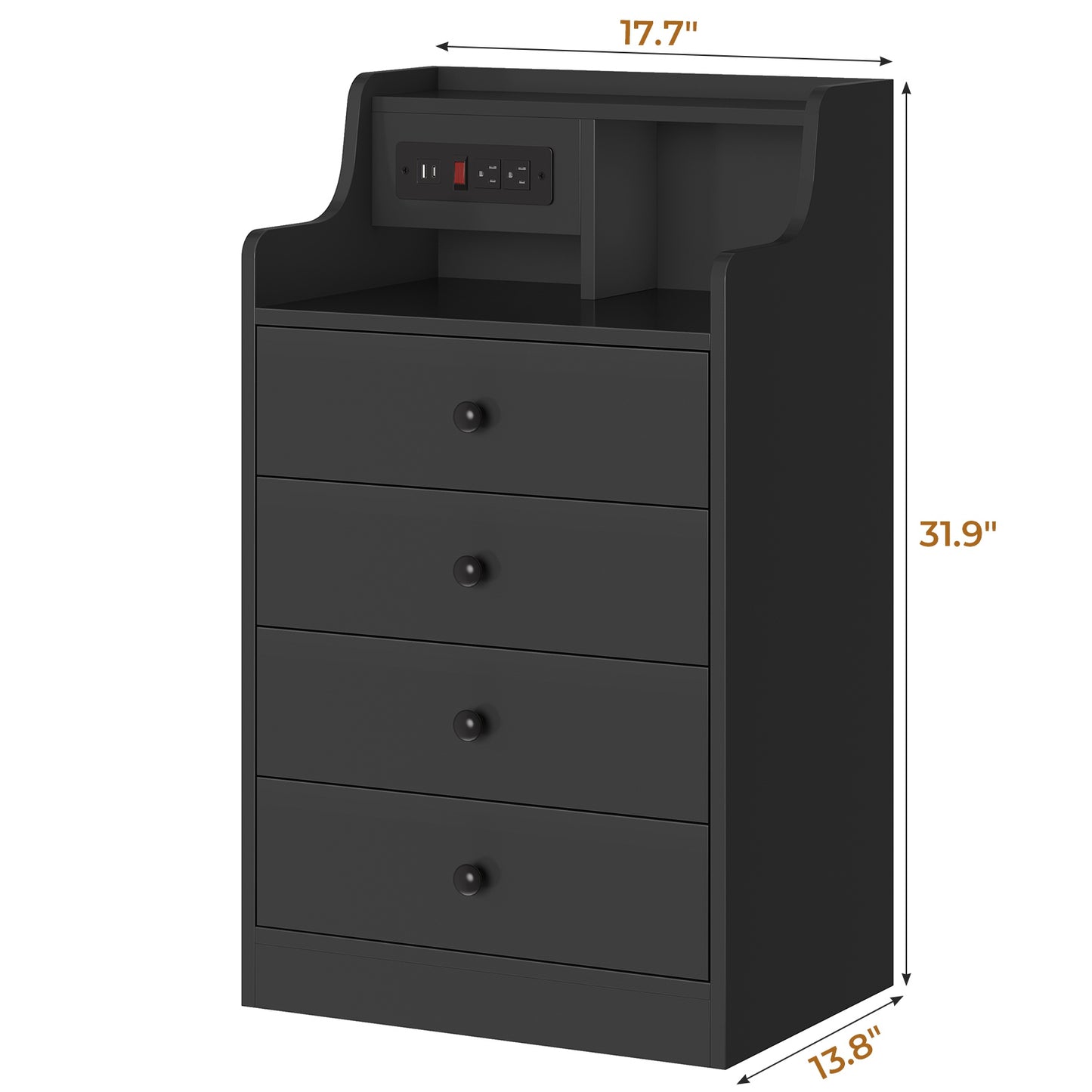 ADORNEVE Nightstand with Charging Station and Power Outlets Bedroom Bedside Table with 4 Storage Drawers and Hutch