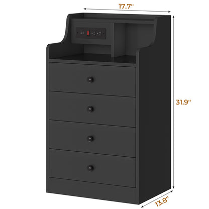 ADORNEVE Nightstand with Charging Station and Power Outlets Bedroom Bedside Table with 4 Storage Drawers and Hutch