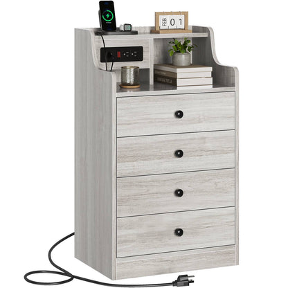 ADORNEVE Nightstand with Charging Station and Power Outlets Bedroom Bedside Table with 4 Storage Drawers and Hutch