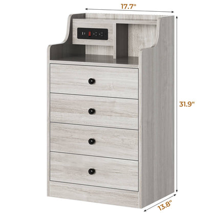 ADORNEVE Nightstand with Charging Station and Power Outlets Bedroom Bedside Table with 4 Storage Drawers and Hutch