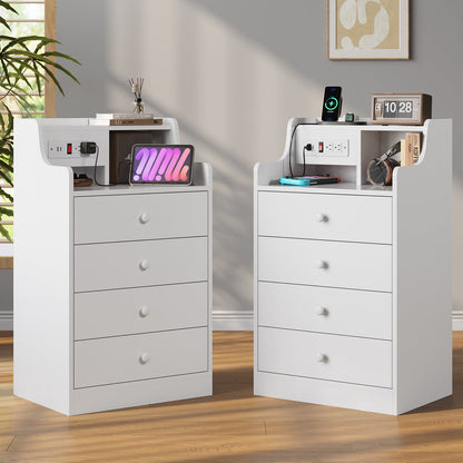 ADORNEVE Nightstand with Charging Station and Power Outlets Bedroom Bedside Table with 4 Storage Drawers and Hutch