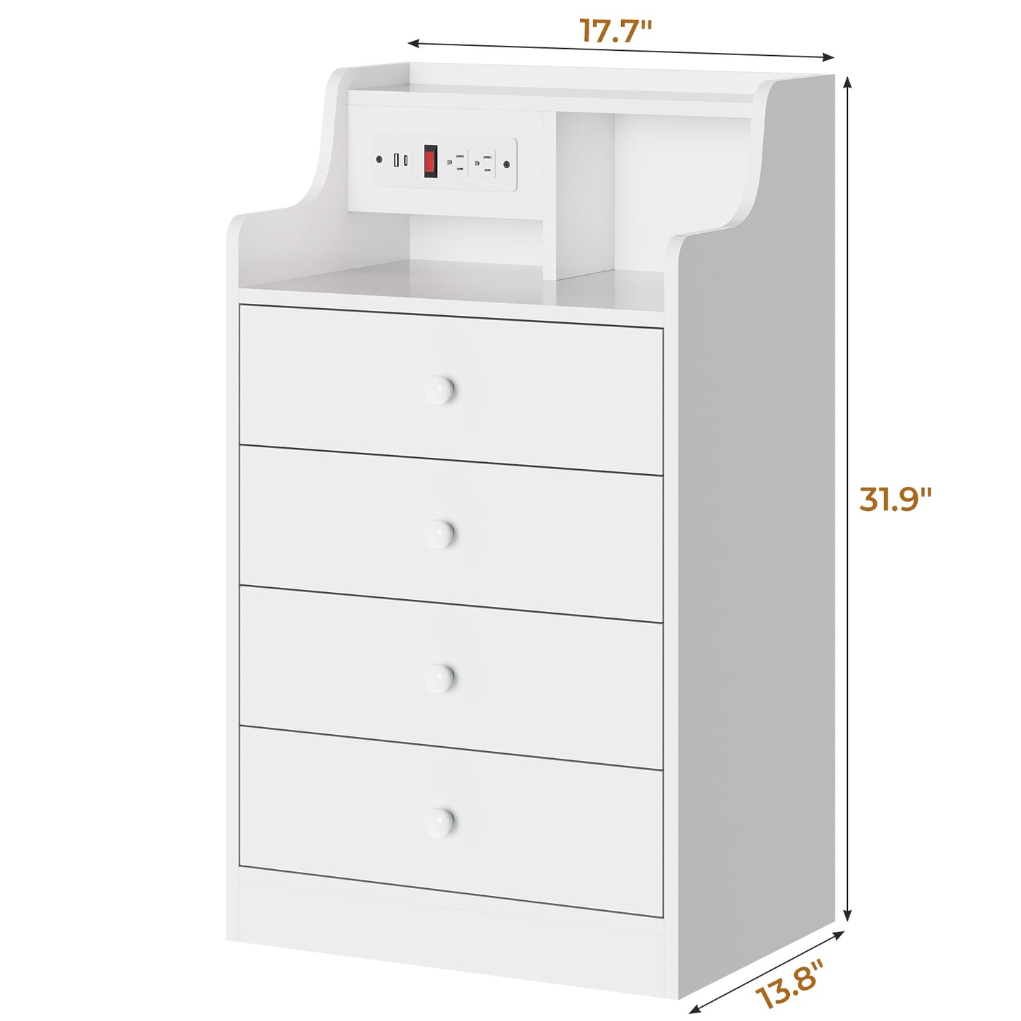 ADORNEVE Nightstand with Charging Station and Power Outlets Bedroom Bedside Table with 4 Storage Drawers and Hutch
